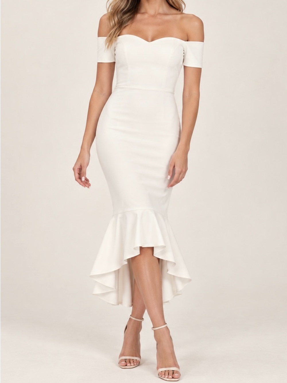 Lulu's Ivory Off-Shoulder Mermaid Hem Dress